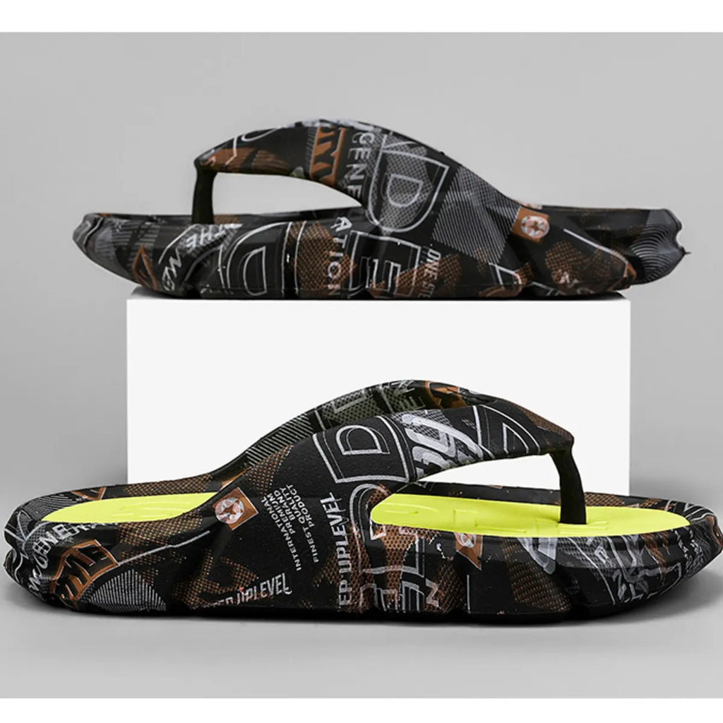 Men's Toe Post Platform Sandals by Trendsi featuring black straps and elevated rubber soles for casual summer wear.