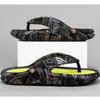 Men's Toe Post Platform Sandals by Trendsi featuring black straps and elevated rubber soles for casual summer wear.