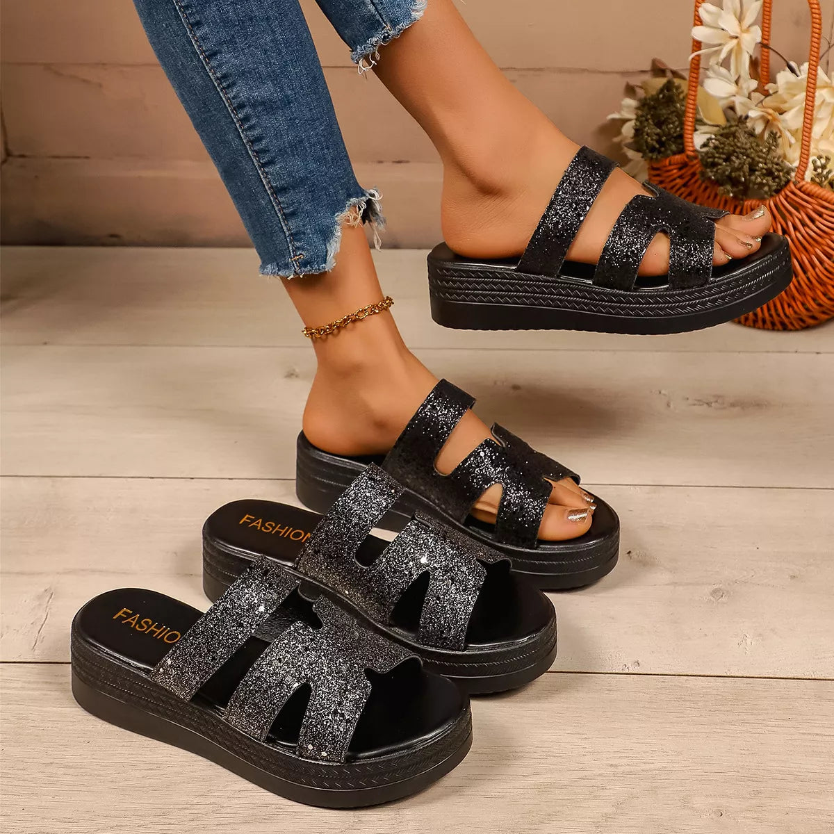 Open toe platform sandals by Plush Fashion Hub featuring a stylish design and chunky heel on a neutral background.