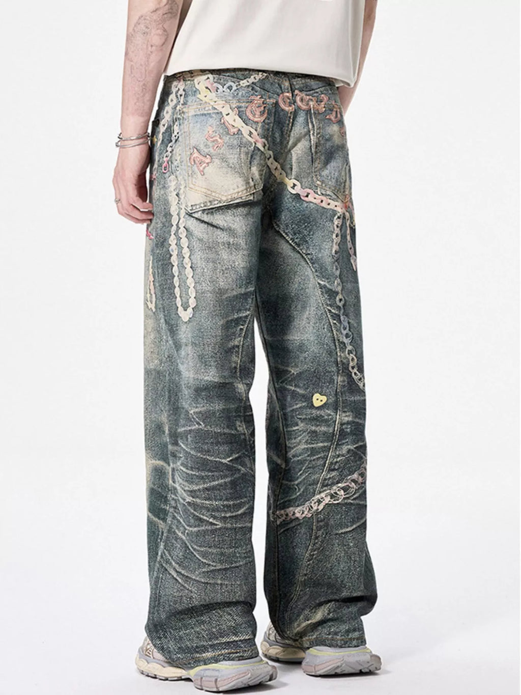 Men's wide leg denim jeans from Plush Fashion Shop, shown in a relaxed fit with classic blue wash and visible stitching.