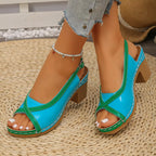 Open toe block heel sandals by Trendsi featuring stylish footwear with a comfortable block heel and open toe design.