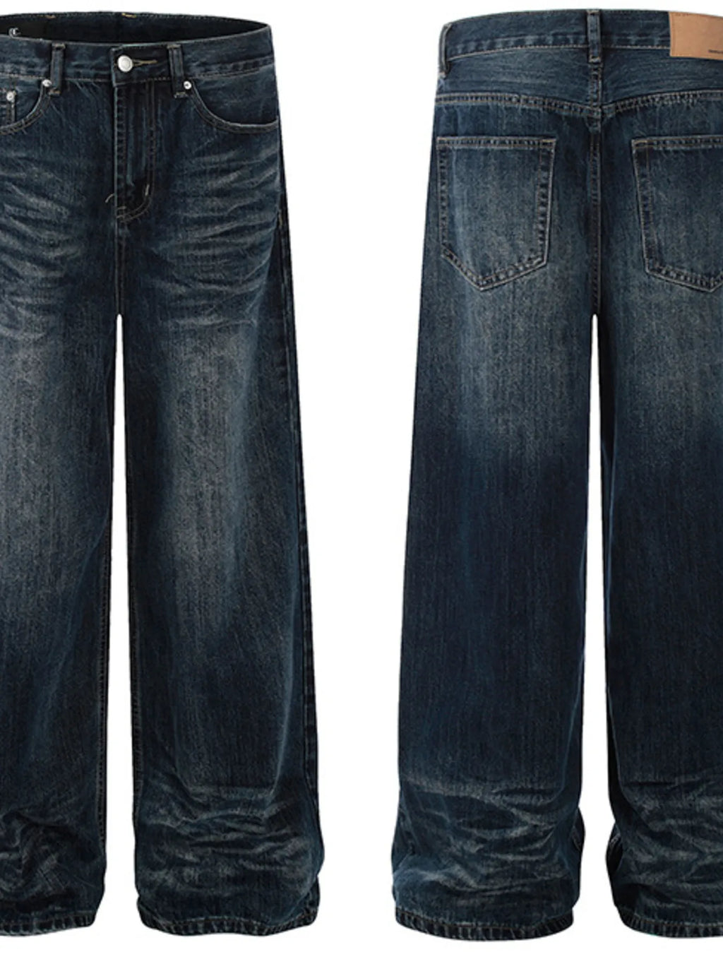 Men's washed wide-leg jeans by Trendsi featuring a relaxed fit and distressed denim look.
