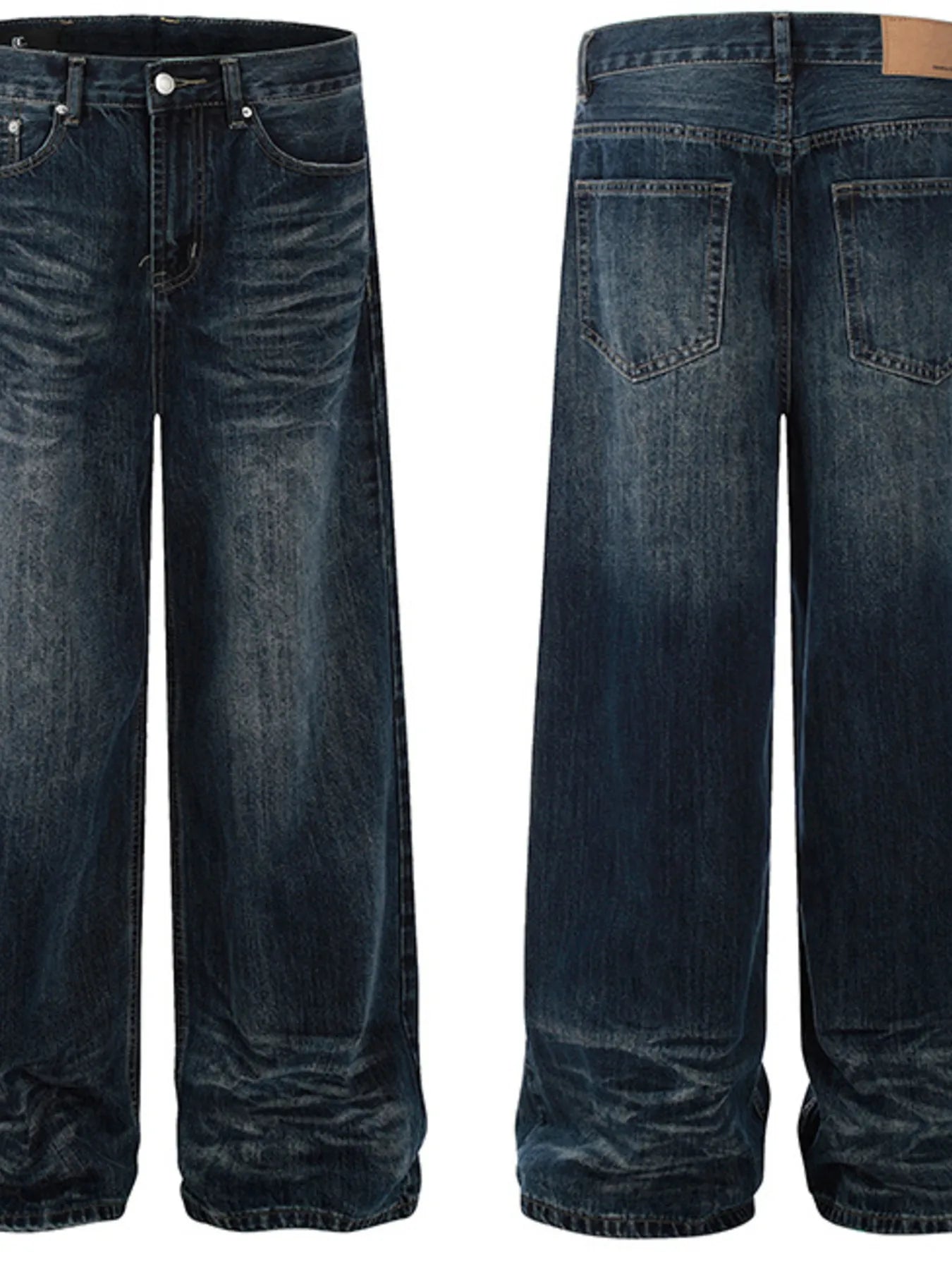 Men's washed wide-leg jeans by Trendsi featuring a relaxed fit and distressed denim look.