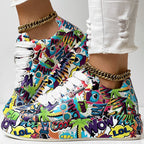FitiqueFit women's round-toe thick-sole lace-up sneakers with casual print design, stylish footwear for everyday wear.