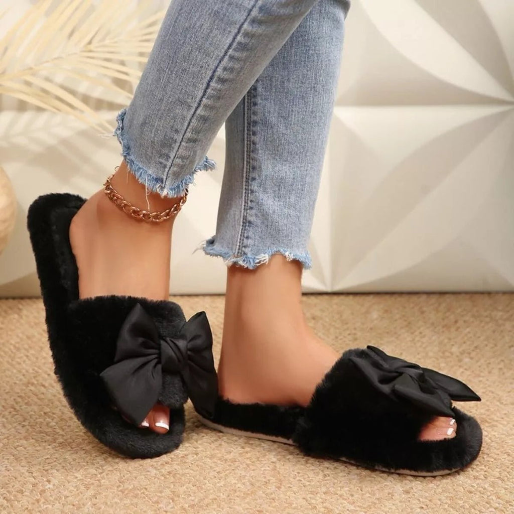 Bow Open Toe Flats Slippers - Plush Fashion Hub