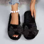 Bow Open Toe Flats Slippers - Plush Fashion Hub