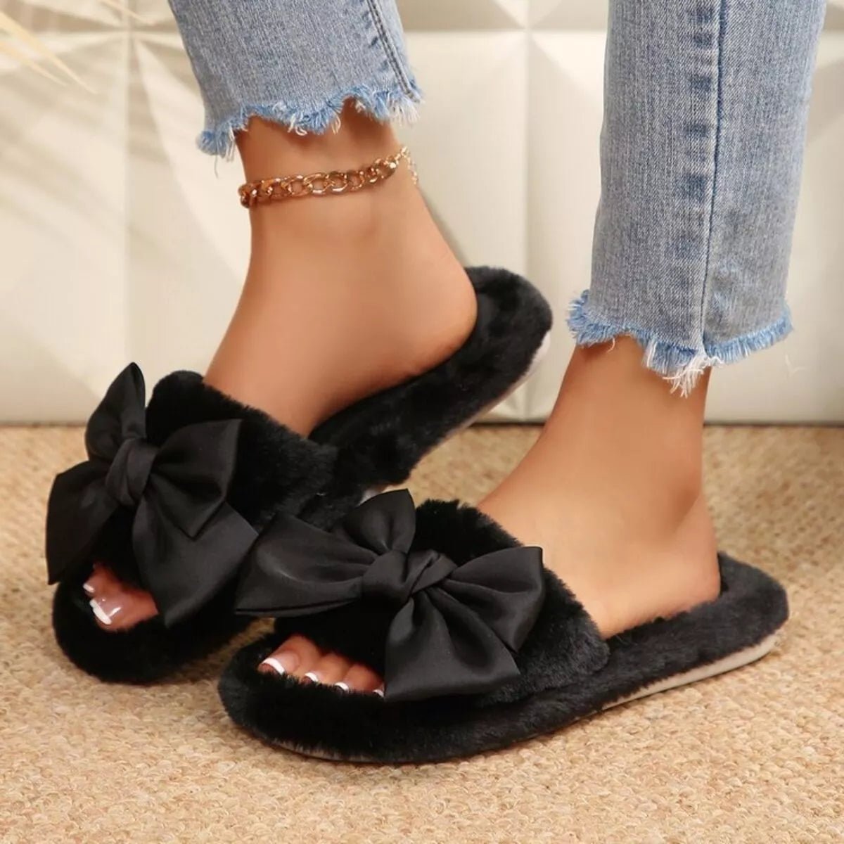 Bow Open Toe Flats Slippers - Plush Fashion Hub