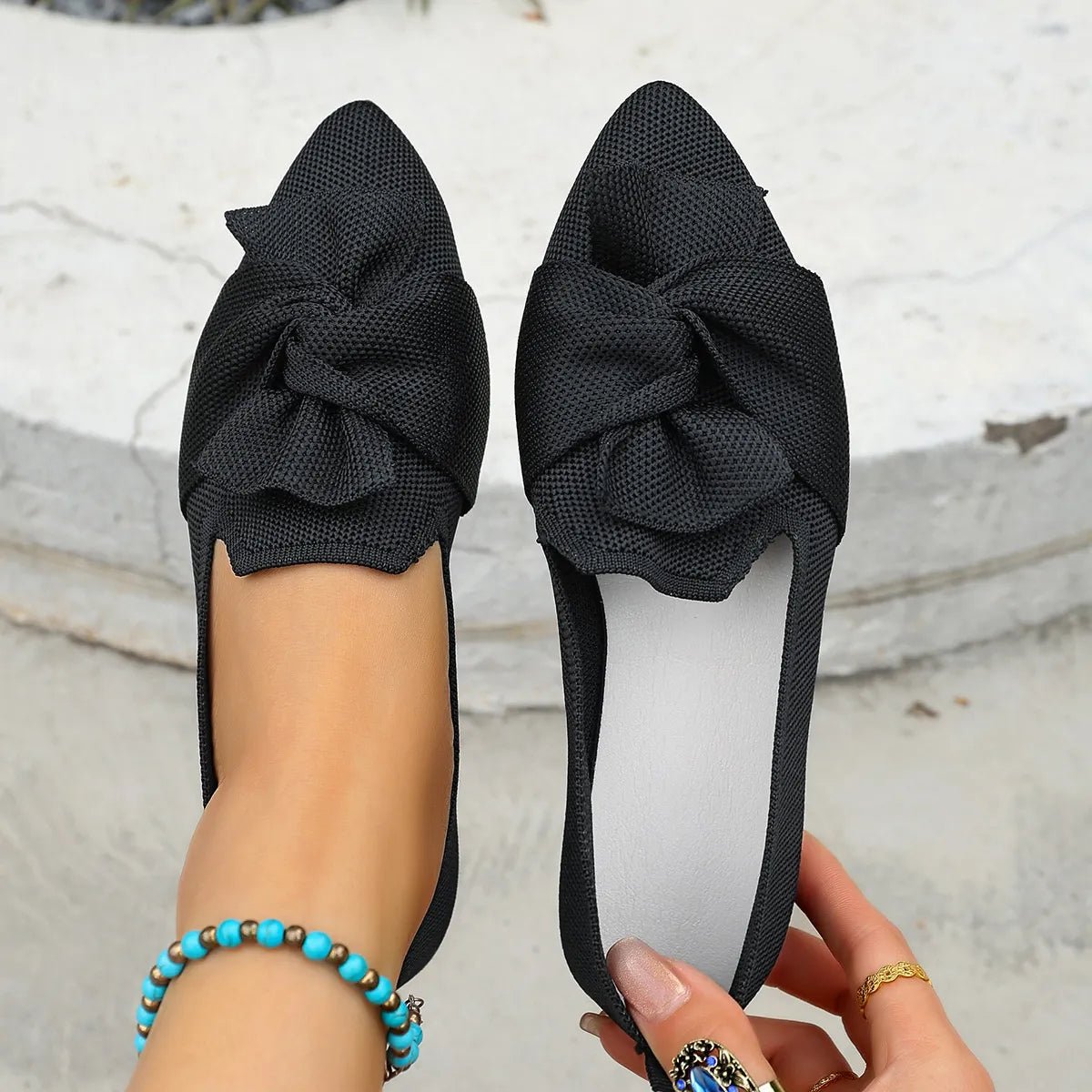 Bow Point Toe Flats Slip - Ons - Plush Fashion Hub