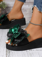Bow - Tie Platform Wedge Sandals - Plush Fashion Hub