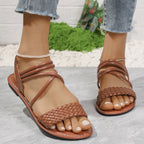 Braided Ankle Strap Flat Sandals - Plush Fashion Hub