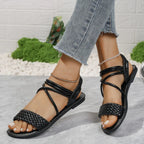 Braided Ankle Strap Flat Sandals - Plush Fashion Hub