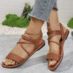 Braided Ankle Strap Flat Sandals - Plush Fashion Hub
