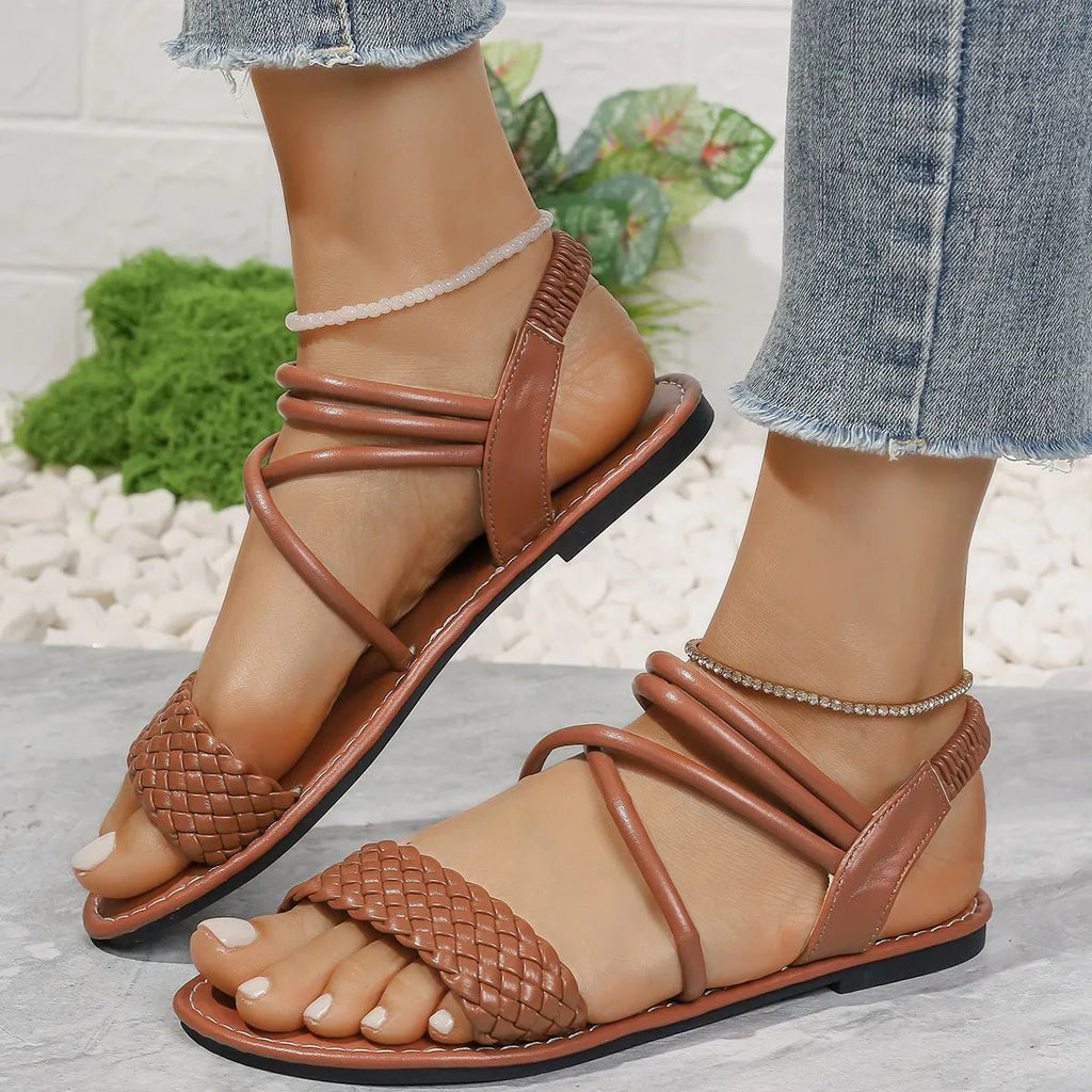 Braided Ankle Strap Flat Sandals - Plush Fashion Hub