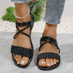 Braided Ankle Strap Flat Sandals - Plush Fashion Hub