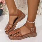 Women's braided ankle strap low heel sandals by Trendsi featuring stylish design and comfortable chic footwear.