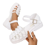 Women's braided ankle strap low heel sandals by Trendsi featuring comfortable chic footwear with woven detailing and ankle strap design.