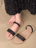 Women's braided strap espadrille flat sandals with woven jute soles, casual summer footwear by Trendsi.