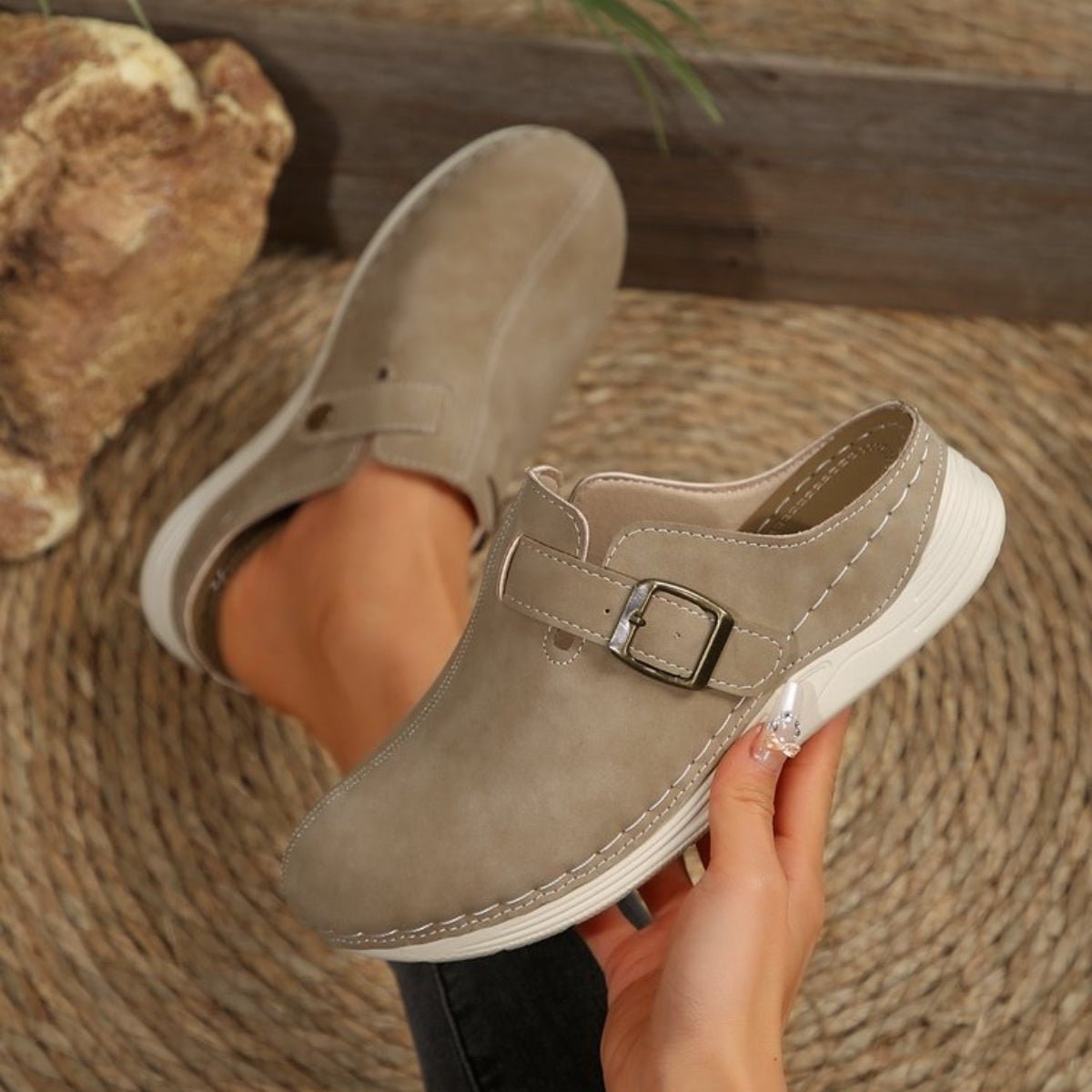 Buckle Accent Slip - Ons - Plush Fashion Hub