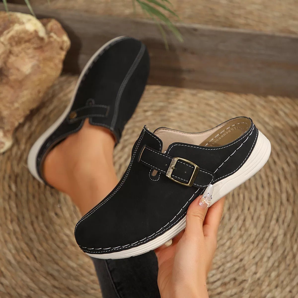 Buckle Accent Slip - Ons - Plush Fashion Hub