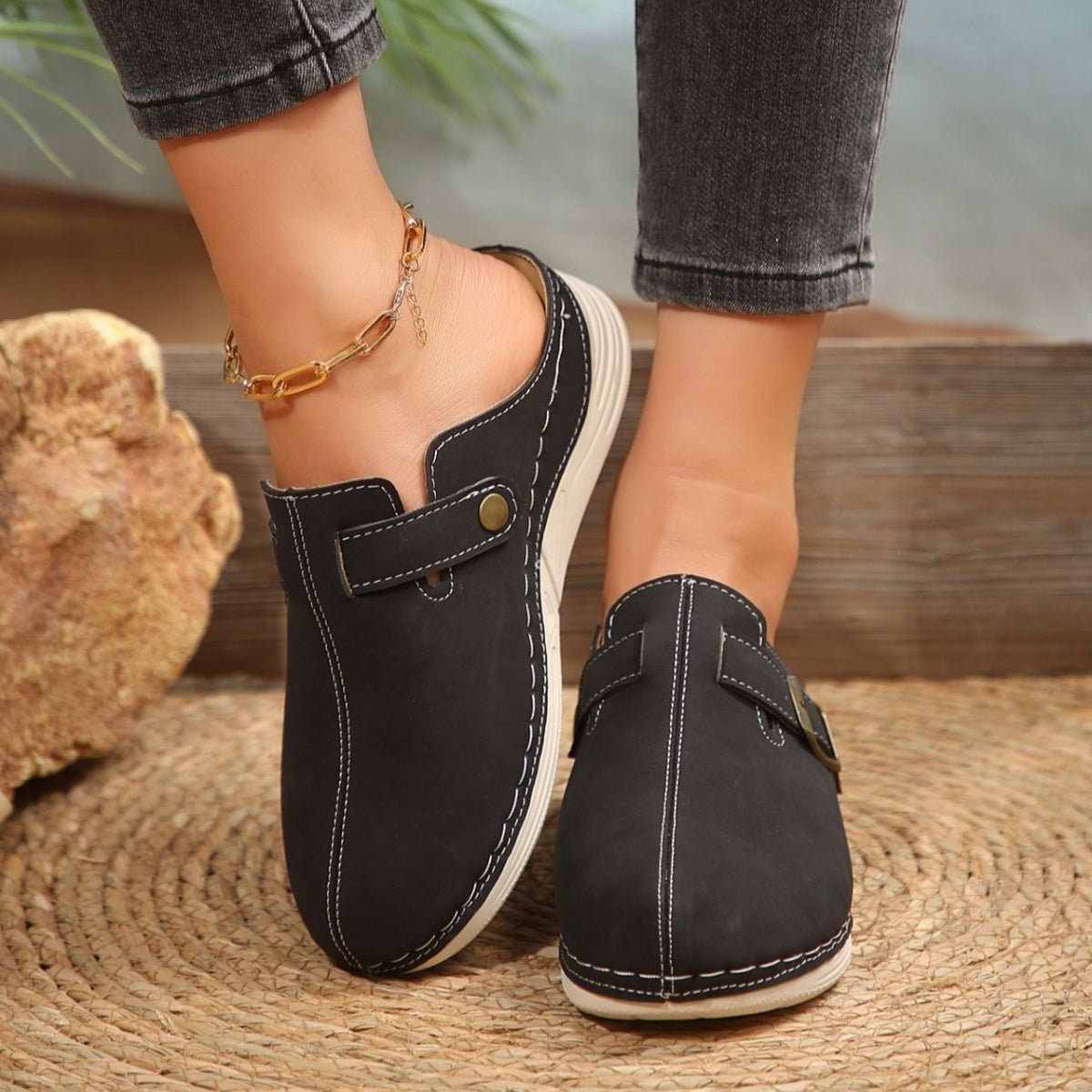 Buckle Accent Slip - Ons - Plush Fashion Hub