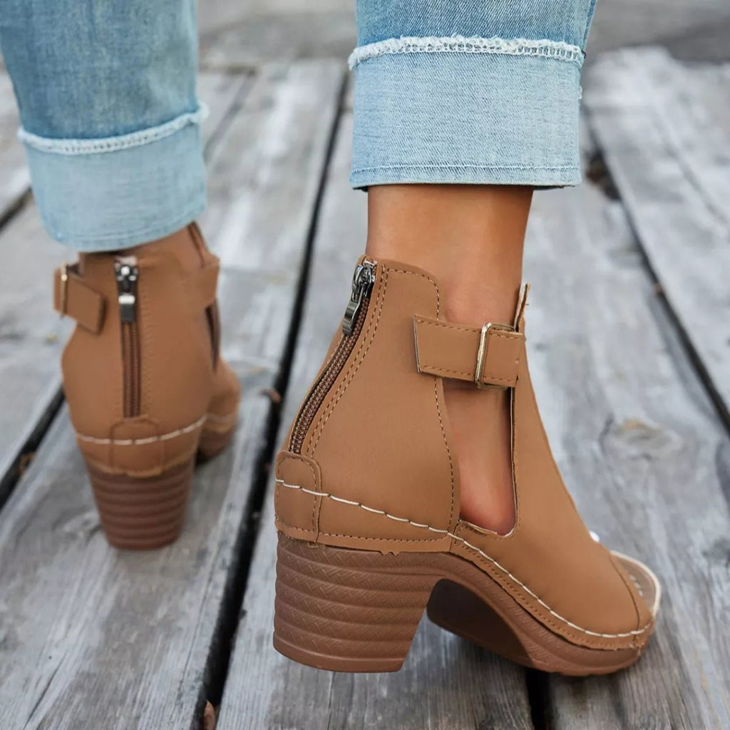 Buckle Block Heels Sandals - Plush Fashion Hub