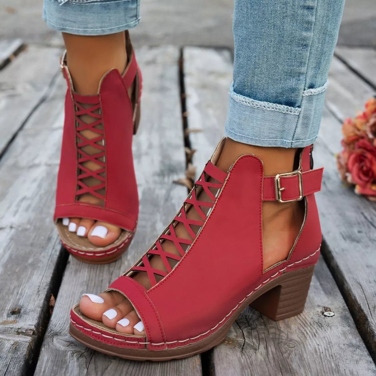 Buckle Block Heels Sandals - Plush Fashion Hub