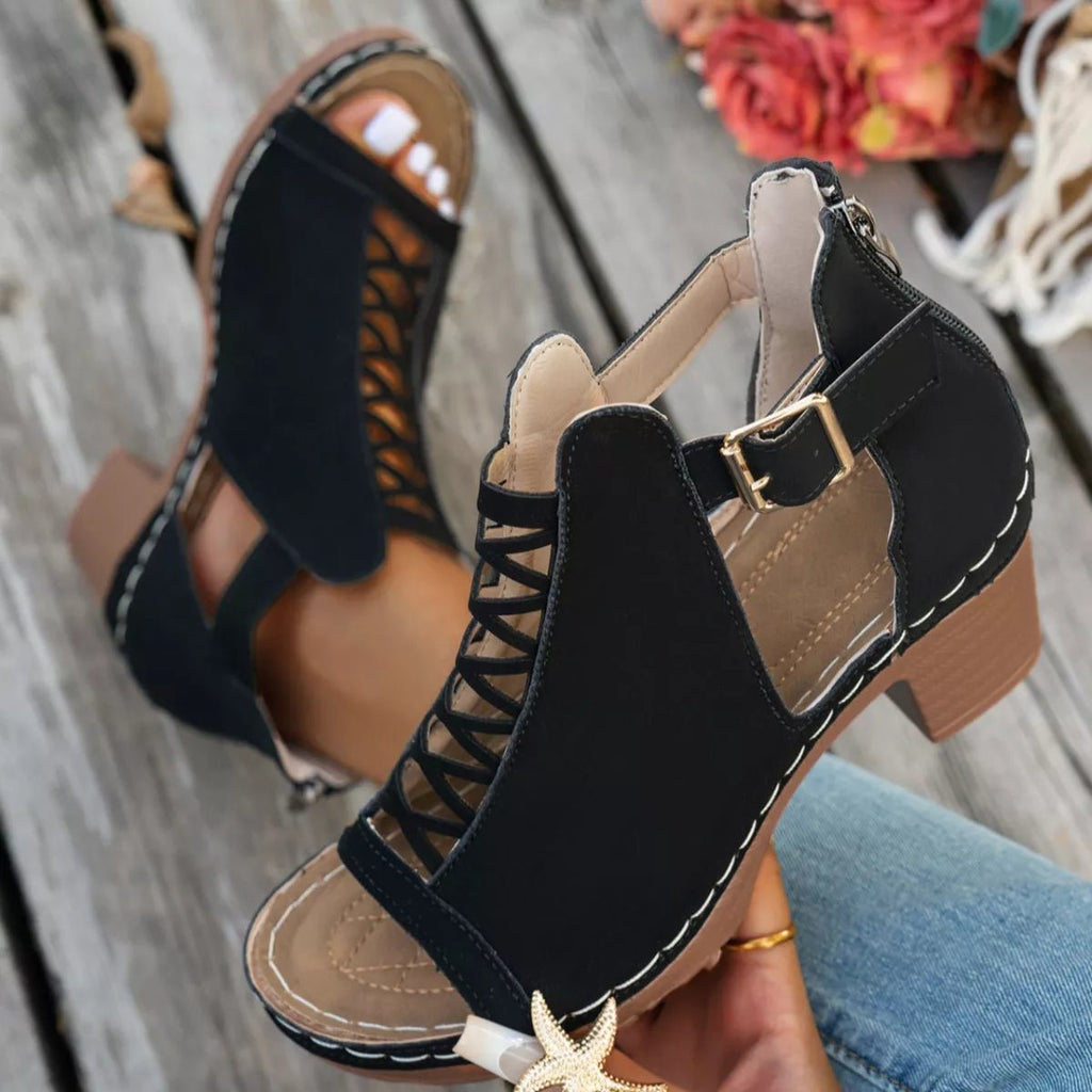 Buckle Block Heels Sandals - Plush Fashion Hub