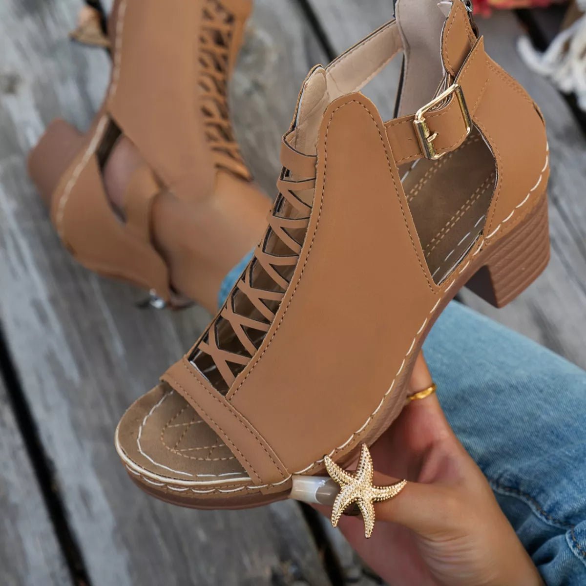 Buckle Block Heels Sandals - Plush Fashion Hub