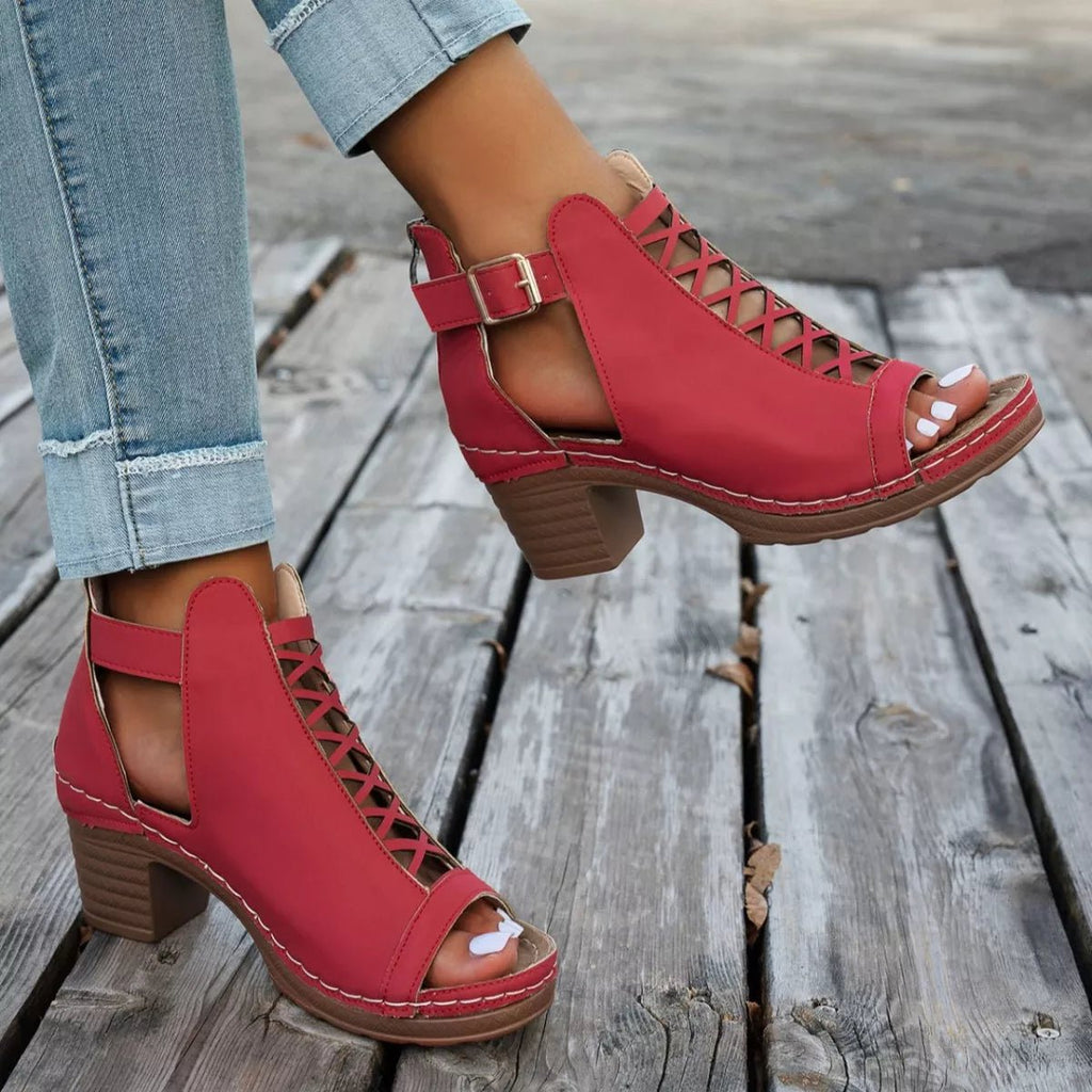 Buckle Block Heels Sandals - Plush Fashion Hub