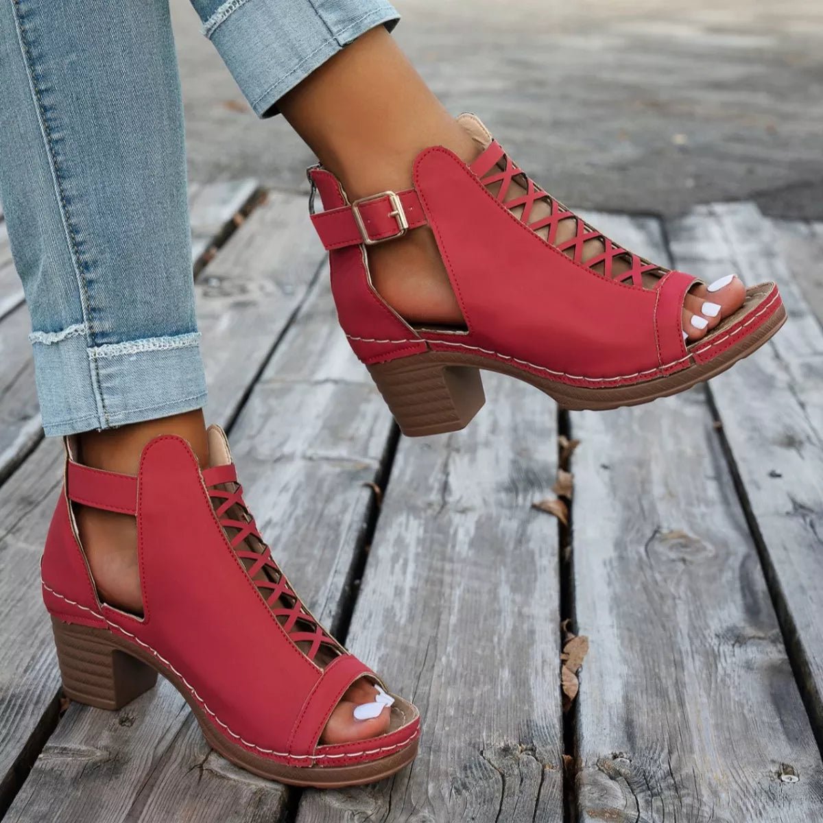 Buckle Block Heels Sandals - Plush Fashion Hub
