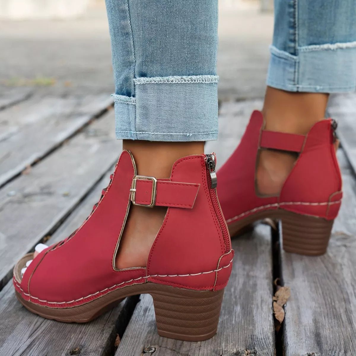 Buckle Block Heels Sandals - Plush Fashion Hub