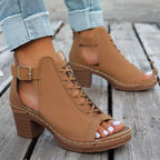 Buckle Block Heels Sandals - Plush Fashion Hub