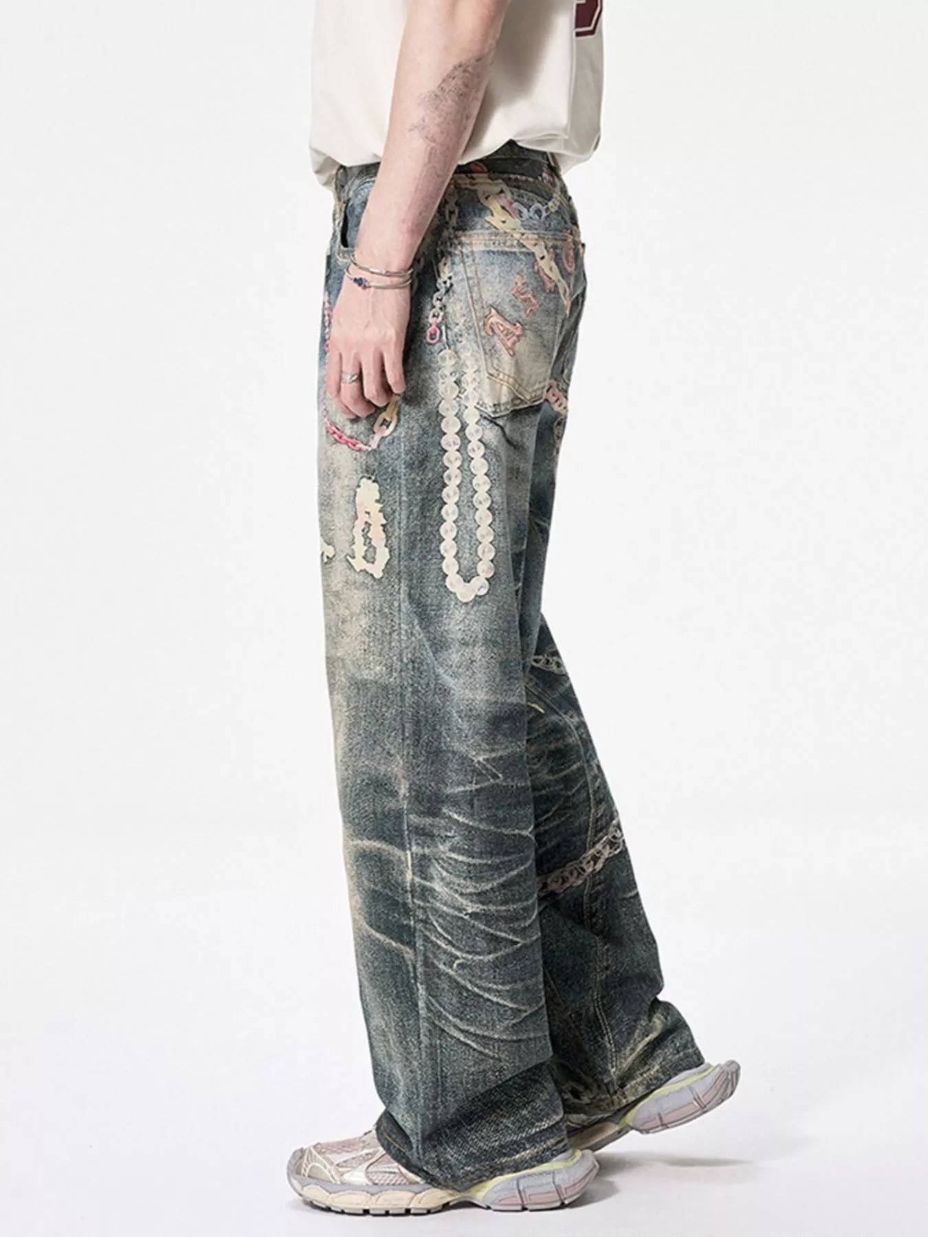 Men's wide leg denim jeans by Plush Fashion Shop, showing relaxed fit and classic blue denim fabric.
