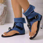 Plush Fashion Hub toe post buckle sandals with leather straps and adjustable buckle, casual summer footwear.