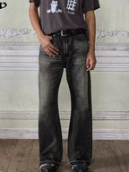 Men's vintage washed frayed hem jeans from Trendsi, showing distressed denim with frayed edges and classic fit.