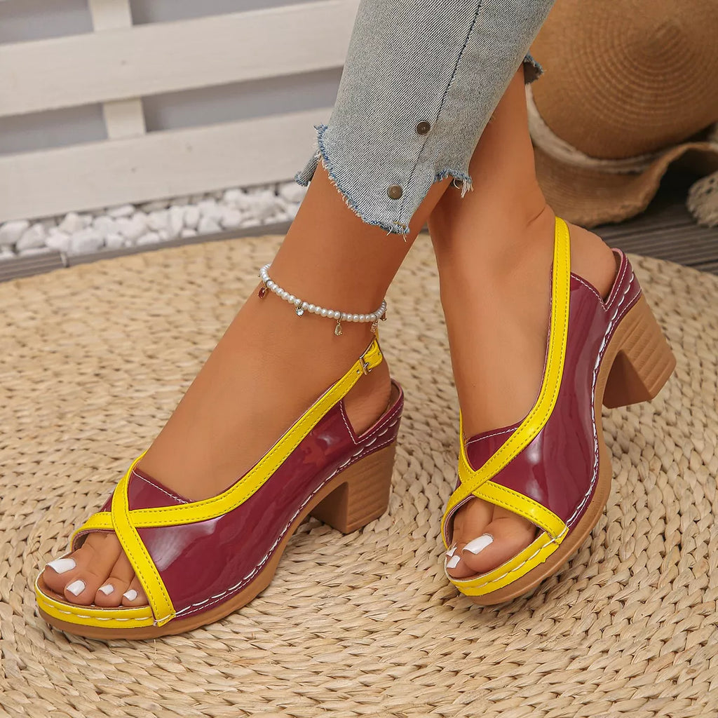Open toe block heel sandals by Trendsi, stylish footwear with a modern open toe design and chunky heel for added comfort.