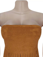 Trendsi fringe trim tube top featuring a fitted design with decorative fringe detailing, ideal for stylish casual wear.