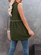V-neck waffle knit tank top with contrast stitching, shown in natural fabric texture and stylish fit, from Trendsi.