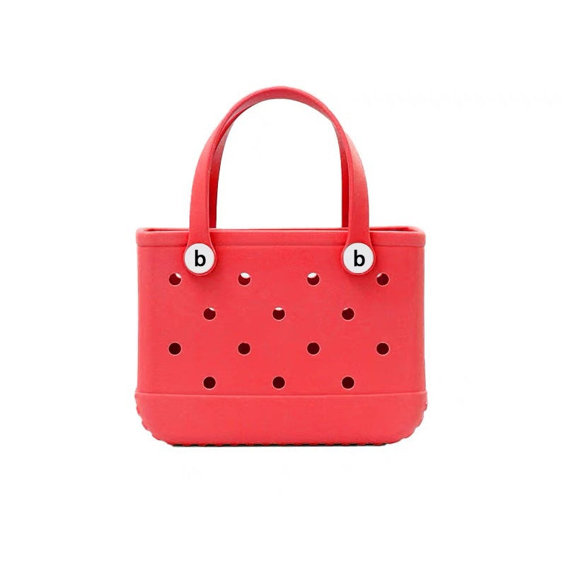 Women's waterproof EVA jelly beach bag by Plush Fashion Hub, lightweight summer tote with transparent, colorful jelly design.
