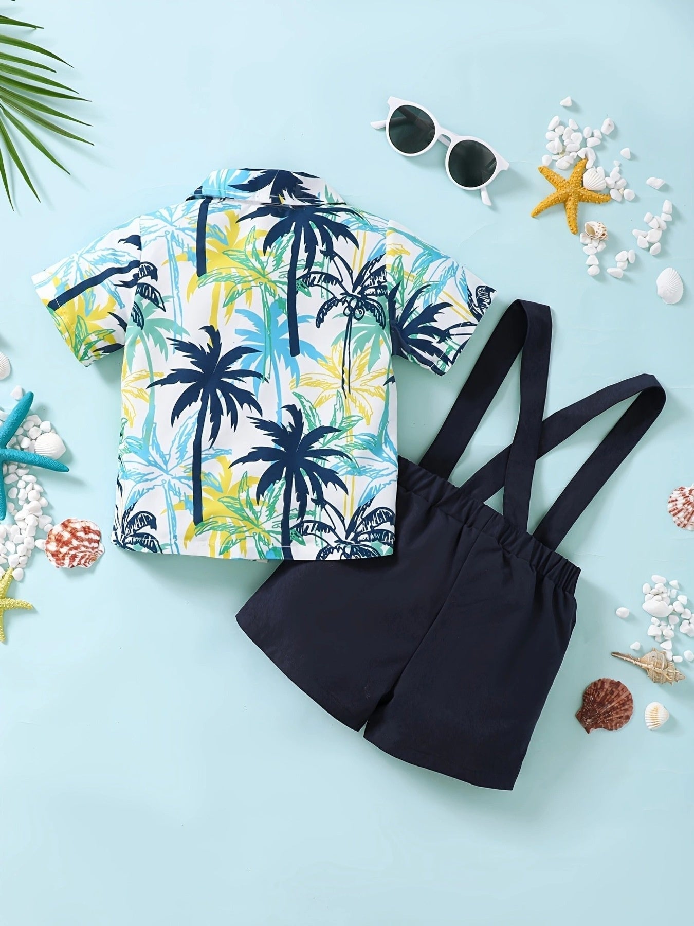 Children's Tropical Print Shirt & Suspender Shorts Set - Plush Fashion Hub