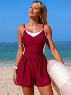 Color Block Adjustable Strap One - Piece Swimsuit for Women - Plush Fashion Hub