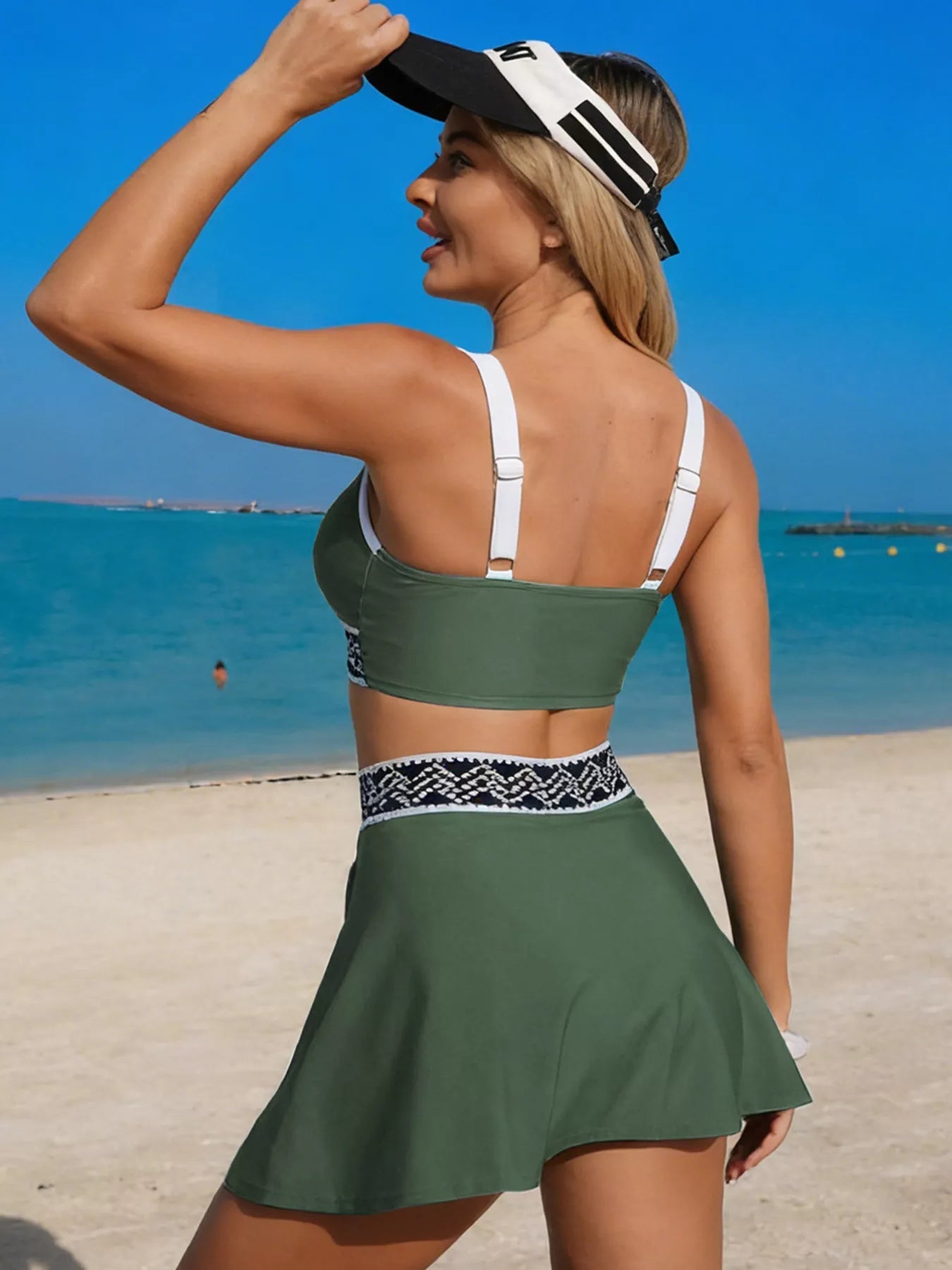 Contrast Trim Tank Top and Skort Swim Set - Stylish Two - Piece Swimwear - Plush Fashion Hub