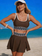 Contrast Trim Tank Top and Skort Swim Set - Stylish Two - Piece Swimwear - Plush Fashion Hub