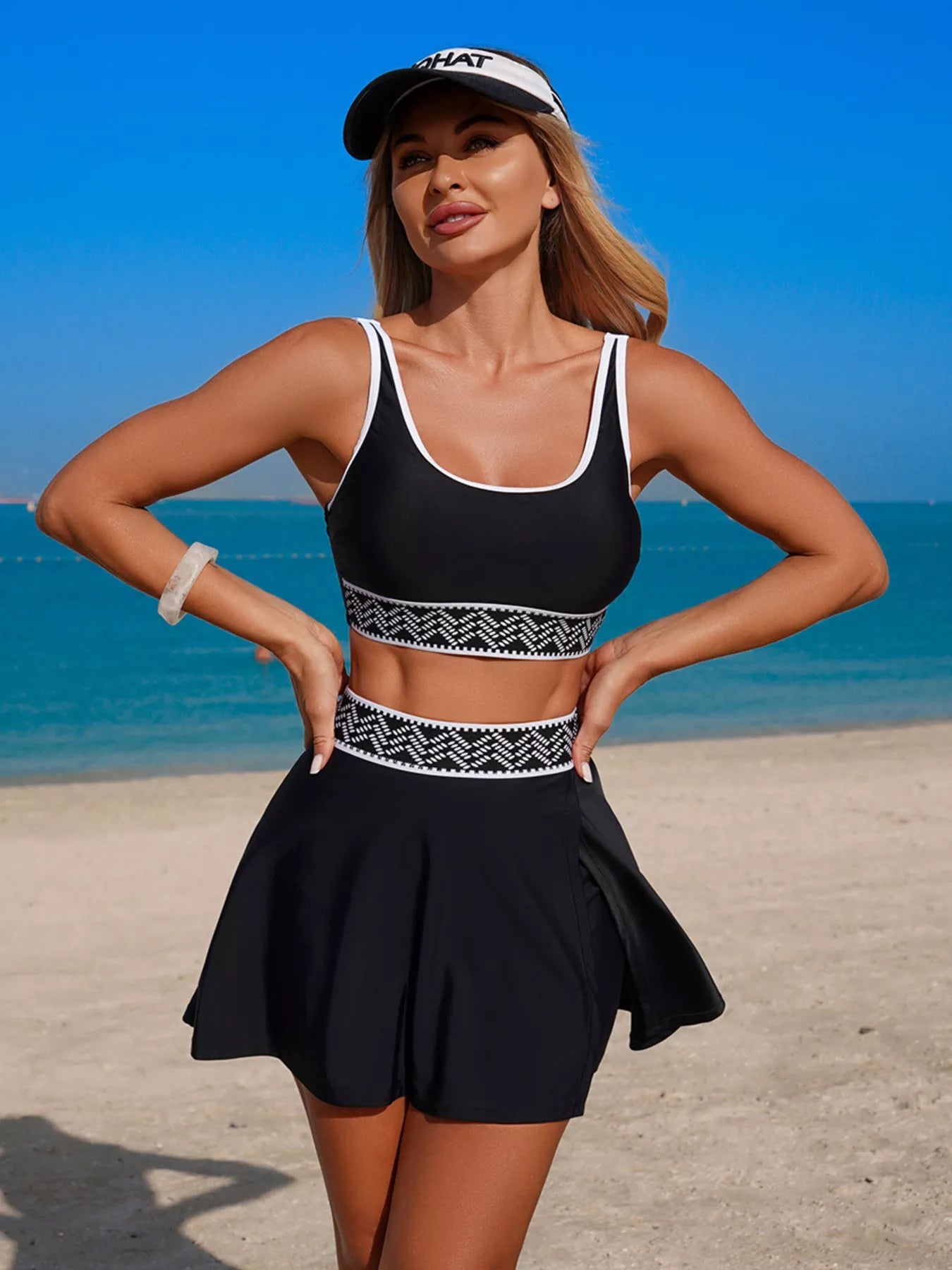 Contrast Trim Tank Top and Skort Swim Set - Stylish Two - Piece Swimwear - Plush Fashion Hub