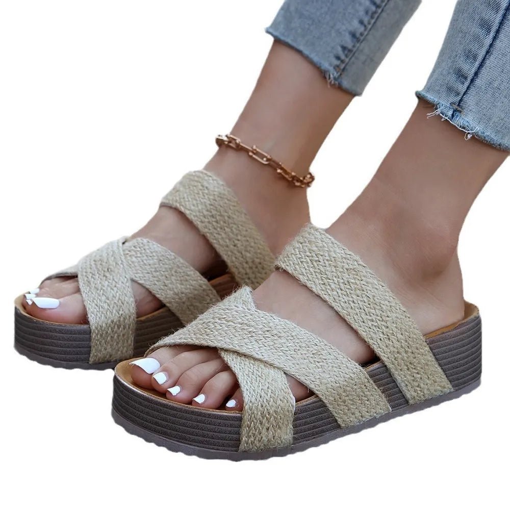 Crisscross Open Toe Platform Sandals - Plush Fashion Hub