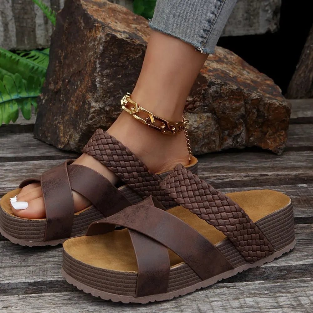 Crisscross Open Toe Platform Sandals - Plush Fashion Hub