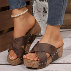 Crisscross Open Toe Wedge Sandals - Plush Fashion Hub