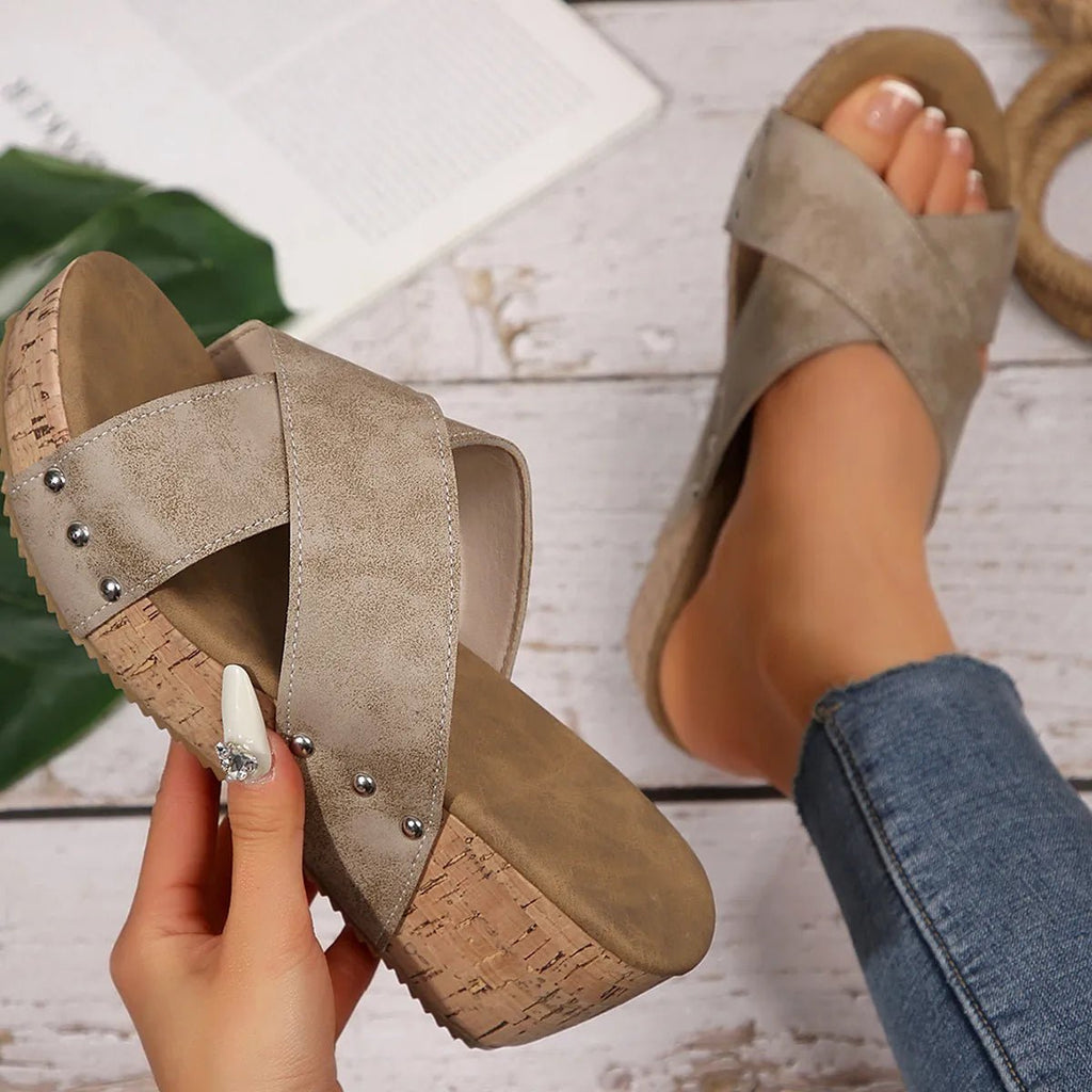 Crisscross Open Toe Wedge Sandals - Plush Fashion Hub