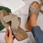Crisscross Open Toe Wedge Sandals - Plush Fashion Hub