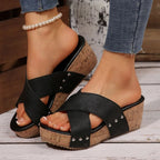 Crisscross Open Toe Wedge Sandals - Plush Fashion Hub